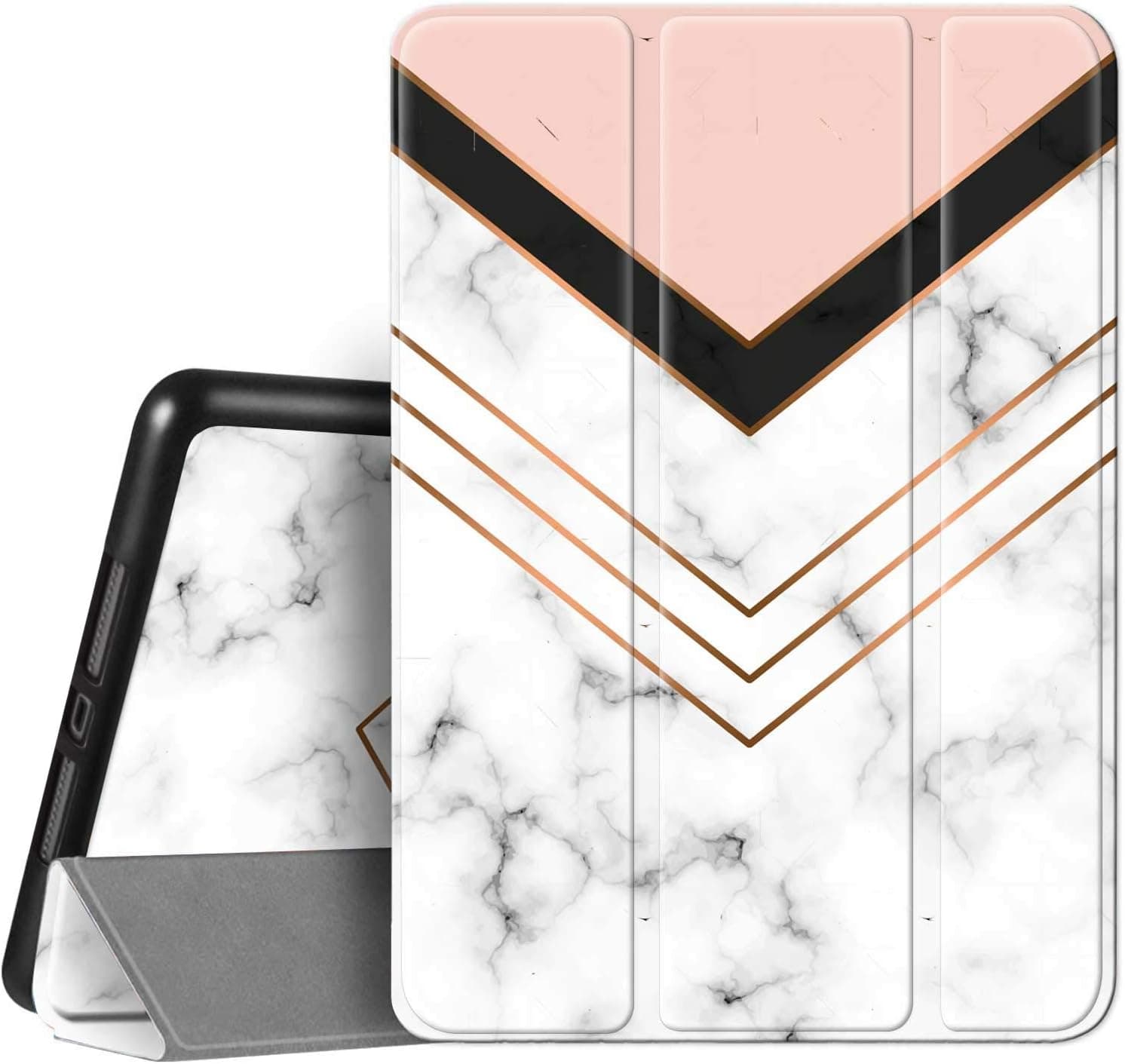 Hi Space iPad 9th 8th 7th Generation Case iPad 10.2 Case with Pencil Holder 2021 2020 2019, White Marble Pink Protective Shockproof Smart Cover Auto Sleep Wake for A2270 A2428 A2429 A2197 A2198 A2200