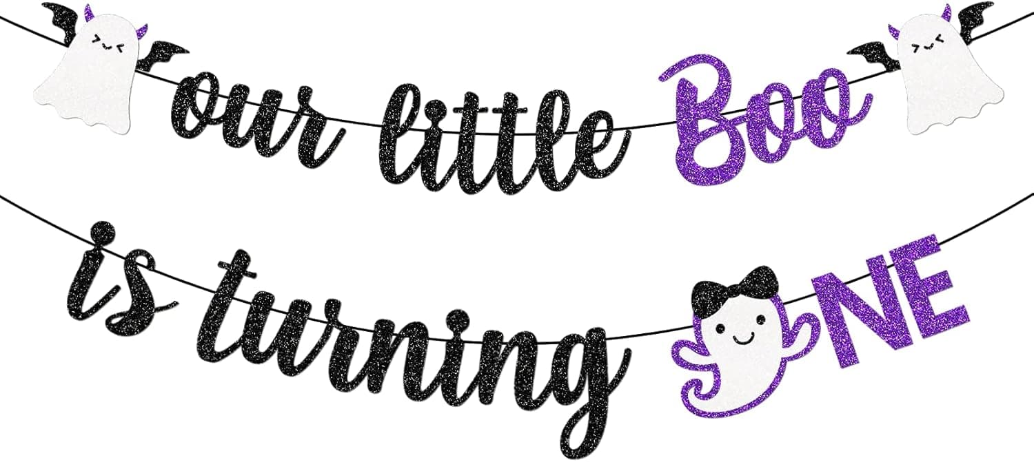 Our Little Boo is Turning One Banner for Halloween 1st Birthday Party Decorations Halloween First Birthday Banner Decorations Spooky One Birthday Decorations
