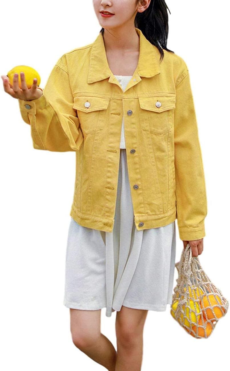 ZLSLZ Womens Casual Cute Solid Long Sleeve Denim Jean Trucker Jacket Coat Outerwear