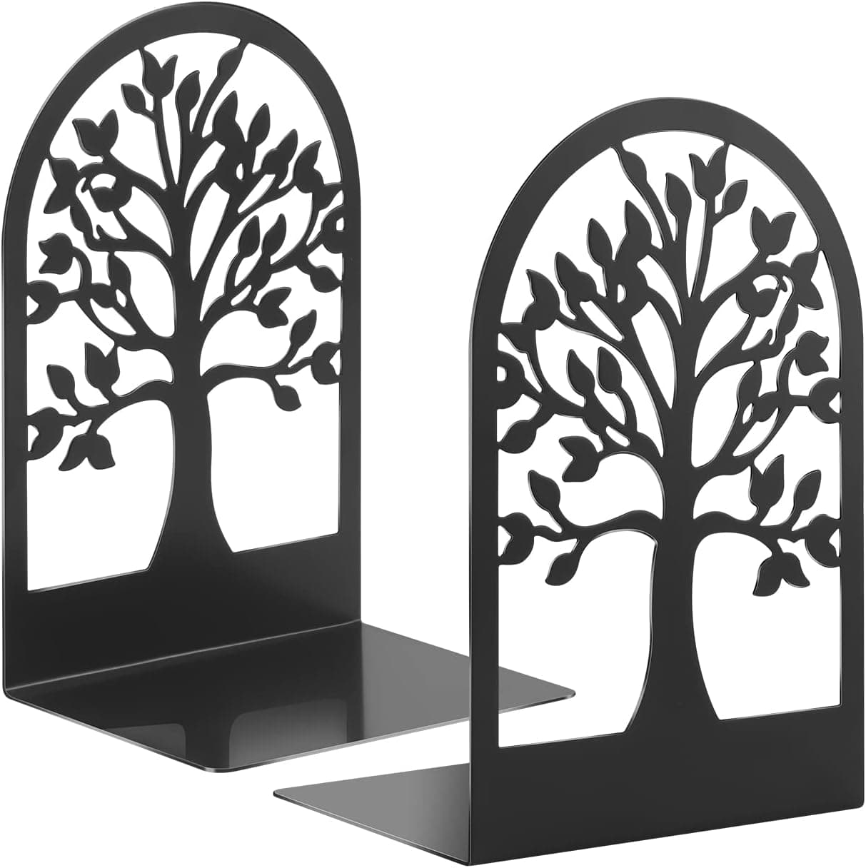 Metal Bookends, Heavy Duty Bookend for Shelves, Tree Book End to Hold Books, Bookend Stopper, Book Supports for Kid, Non-Skid, Black (1 pair/2Pcs) for Office Home Kitchen, Modern Decorative