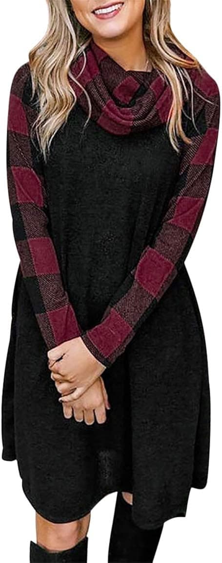 Colorblock Dresses for Women Striped Midi Aline Casual Raglan Long Sleeve Tunic Dress