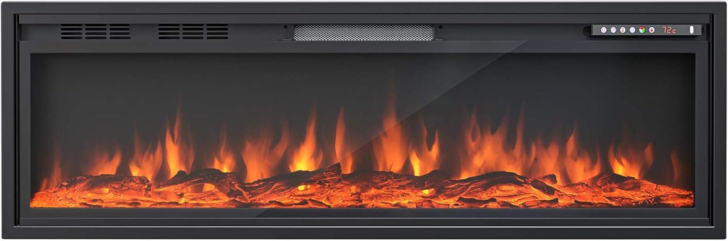 KUPPET Electric Fireplace, Wall Freestanding Mounted Recessed Electric Fireplace Insert, LED Fireplace Heater, Remote Control with Timer, Touch Screen, Adjustable Flame Colors and Speed (50Inches)