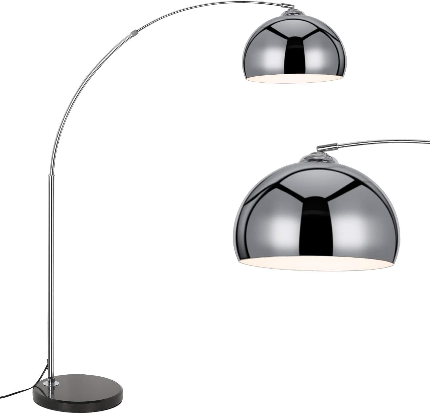 67" Modern Arc Floor Lamp, Metal Dome Shade with Marble Base, Stylish Lighting Perfect for Bedroom, Living Room, Office or Behind The Couch, Chrome Finish