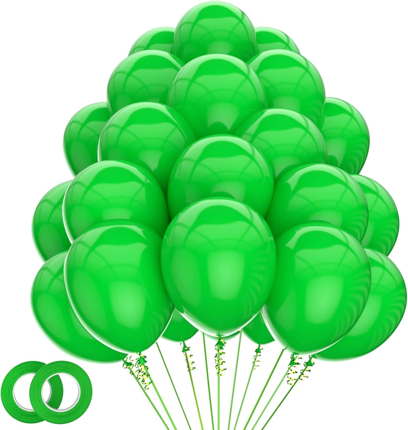 100Pack Green Latex Balloons, 12inch Balloons Premium Helium Quality Balloons for Party Supplies and Decorations(With 2 Green Ribbons)