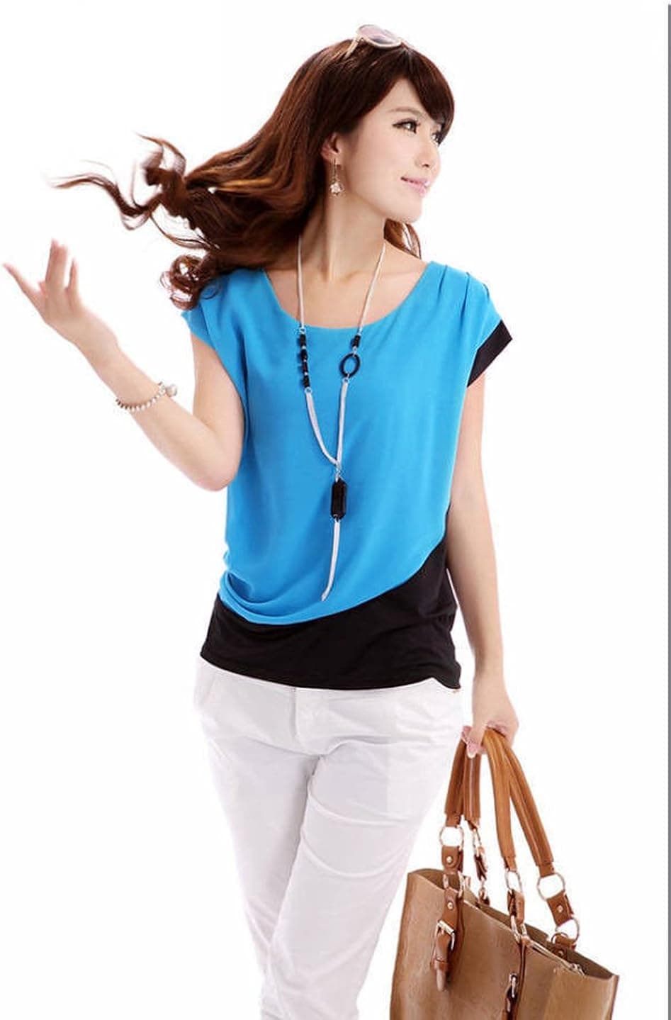 ZNU Women Casual Short Sleeve Slim Batwin Chiffon T-shirts Elegant Tops Blouse