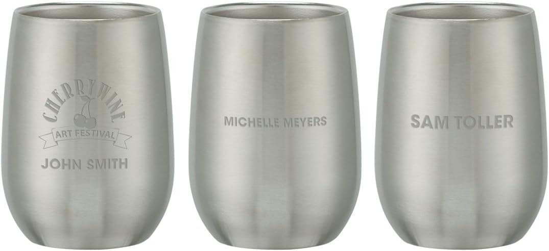 Logotastic Stainless Steel Stemless Wine Glass (20 Pack), Medium