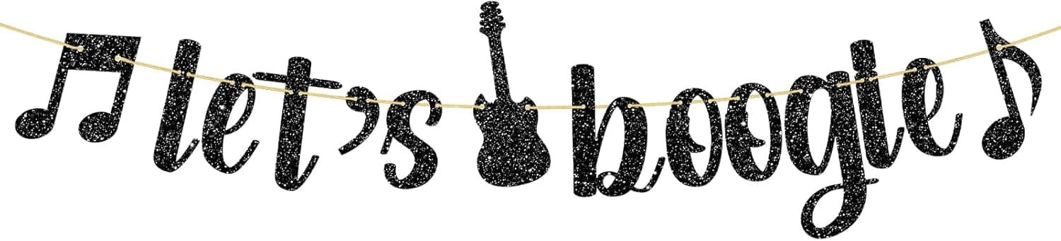 WeBenison Let's Boogie Banner / 60s 70s 80s Birthday Party Banner/Boogie Dancer Party/Rocks Disco Party Decoration Supplies Black Glitter