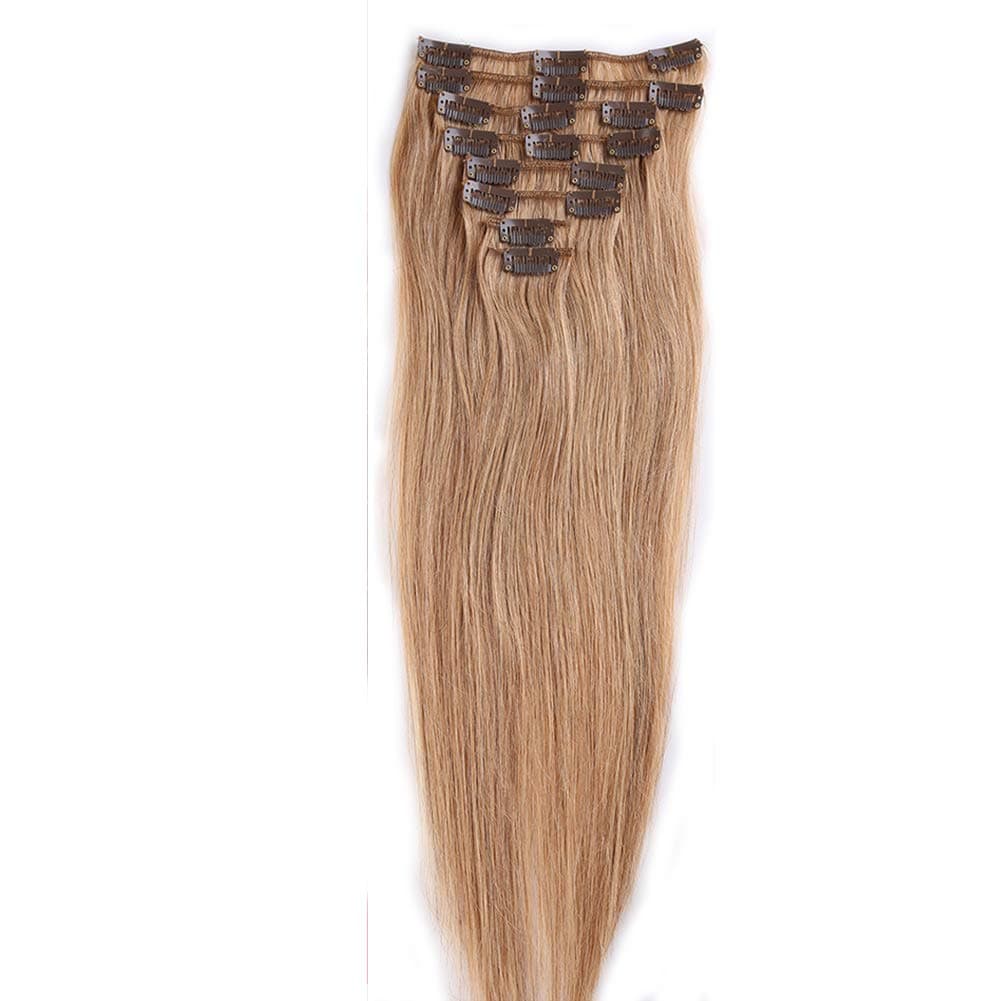 100% Real Remy Clip in Hair Extensions 16-22inch Grade AAAAA Natural Hair Full Head Standard Weft 8 Pieces 18 Clips Long Smooth Soft Silky Straight (20" / 20 inch 70g,#27 Dark Blonde)