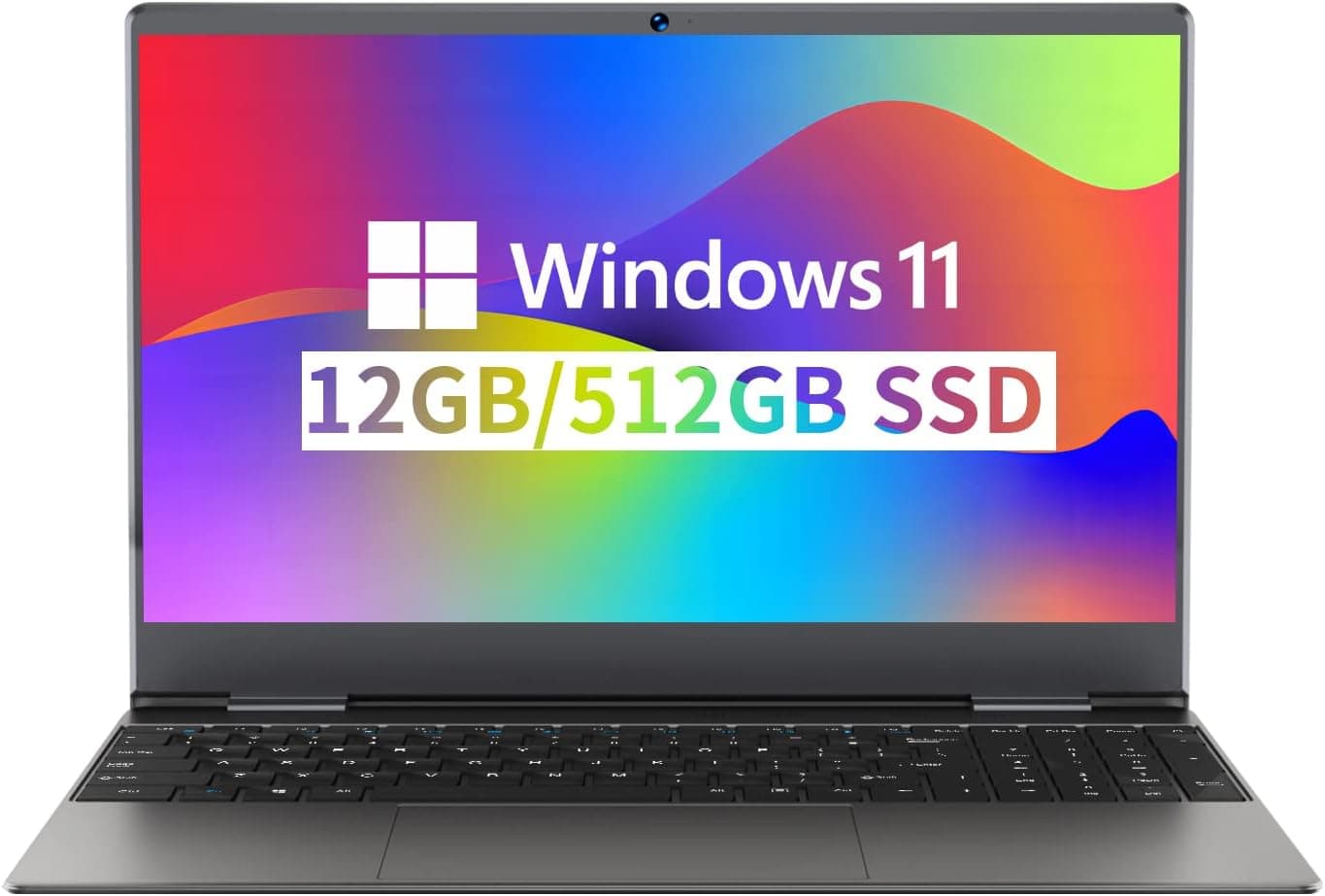 Bmax Laptop 15.6", 12GB DDR4 RAM 512GB SSD, Intel Celeron N5095 Quad Core Processor (up to 2.9GHz), 2K FHD IPS Display, Windows 11 Gaming Laptop Thin Traditional Computers Expandable 1TB SSD