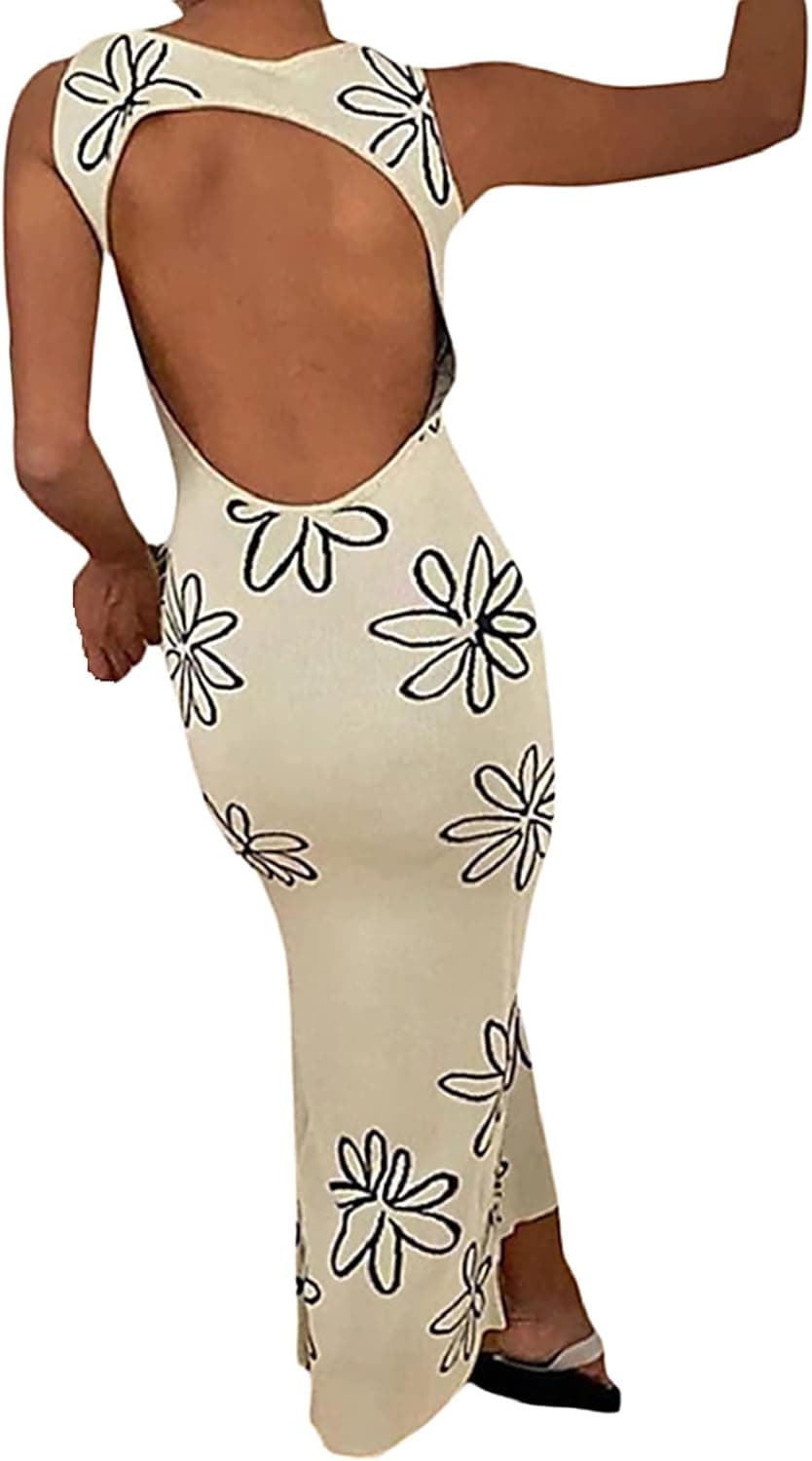 NUFIWI Women Backless Hollow Out Long Dress Sexy Tube Top Maxi Dress Bodycon Spaghetti Strap Cocktail Party Midi Dress