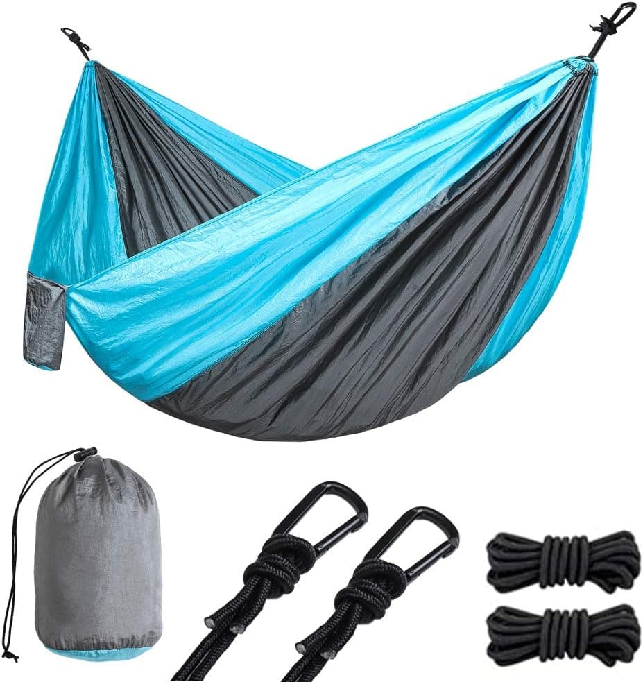 Portable Camping Hammock, ONCIN Outdoor Hammocks with Tree Straps, Carry Bag, Steel Carabiners, Lightweight Single Double Travel Hammock for Hiking Backpacking, Survival Training Twin Grey & Sky Blue