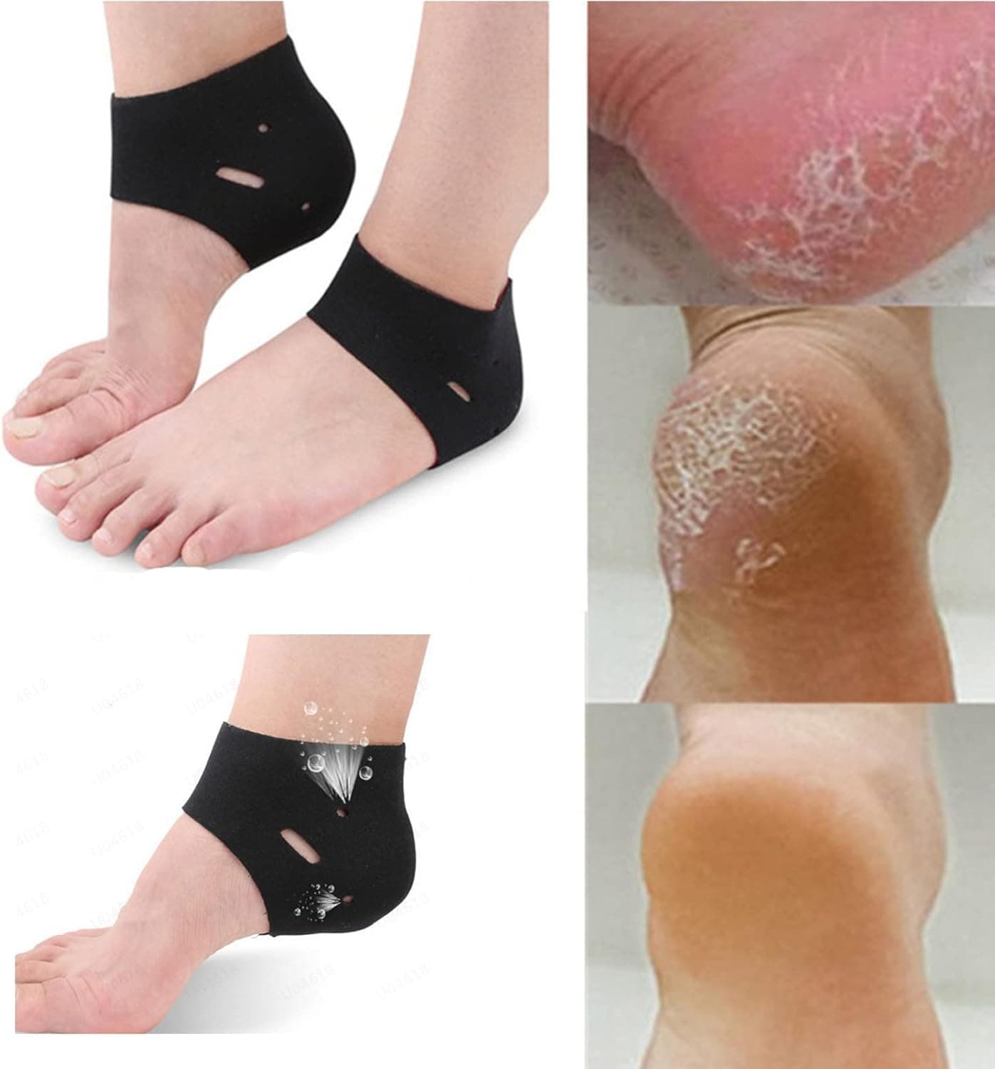 GXFC 1 Pair Unisex Moisturising Heel Socks, Spa Sock for Cracked Dry Foot Skin Care Protectors, Foot Calluses, Dead Skin (Black)