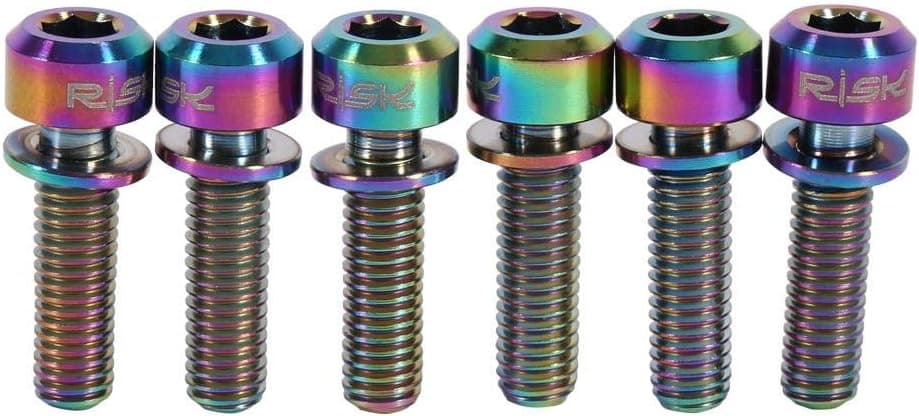 6PCS Bicycle Stem Screw Titanium Alloy Bike Stem Tapered Bolts Screw Top Cover Bolt with Washers Set for MTB Bicycle Stem (Rainbow)