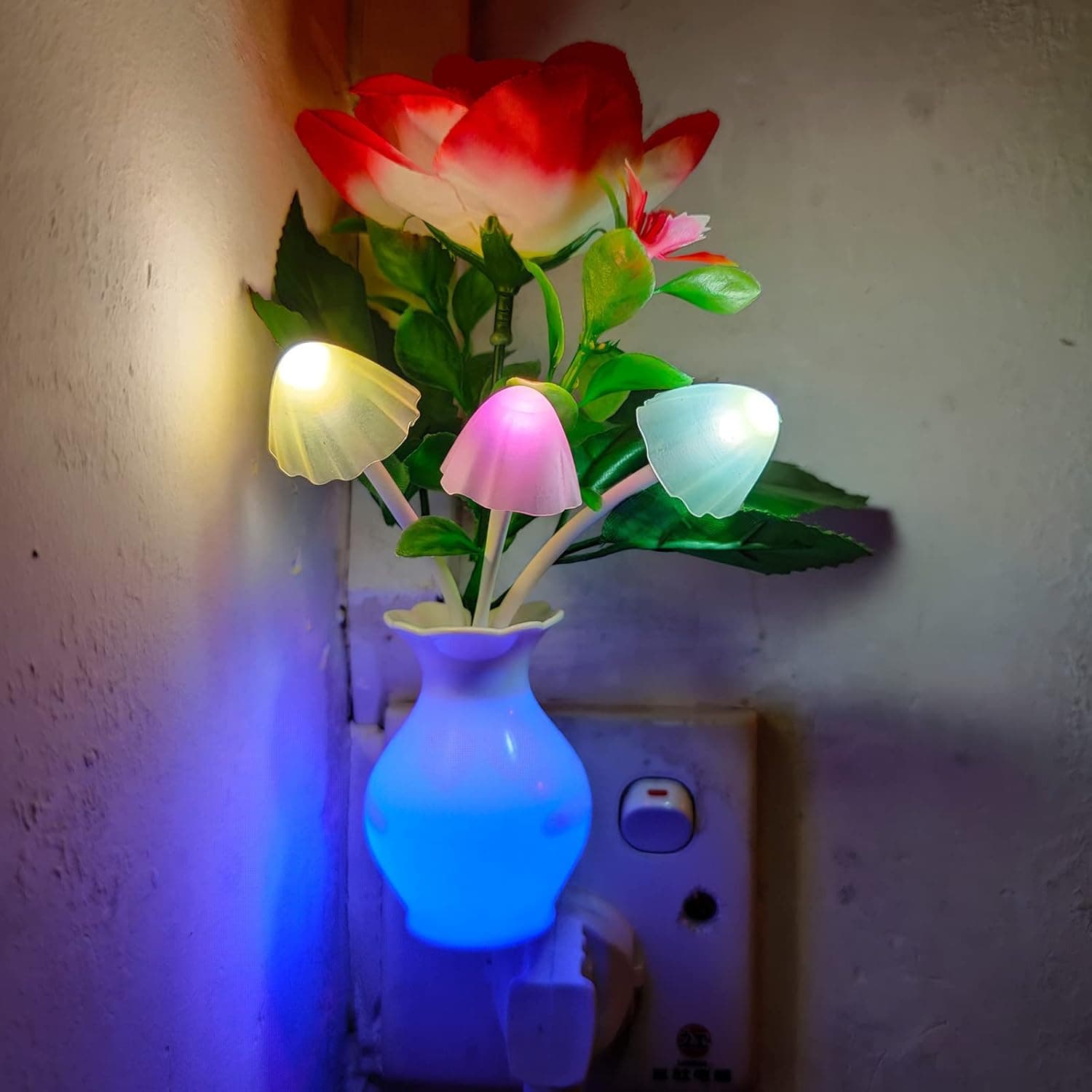 AUSAYE 3 Pack Sensor LED Night Light Plug-in Nightlight, Color Changing Mushroom Lamp Flower Night Lights for Kids Adults Bedroom, Bathroom, Nursery, Kitchen, Basement