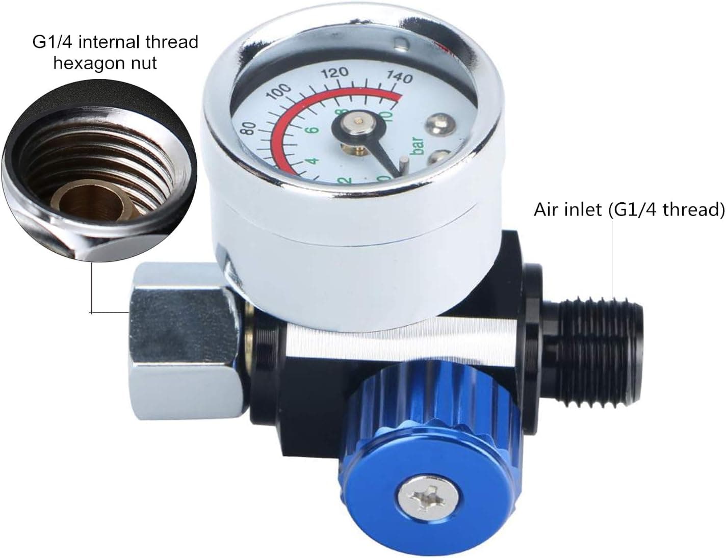 1/4” Spray Paint Gun Air Pressure Regulator with Pressure Gauge Pneumatic Tool Accessory for Air Gun, Spray Gunand Air Tools