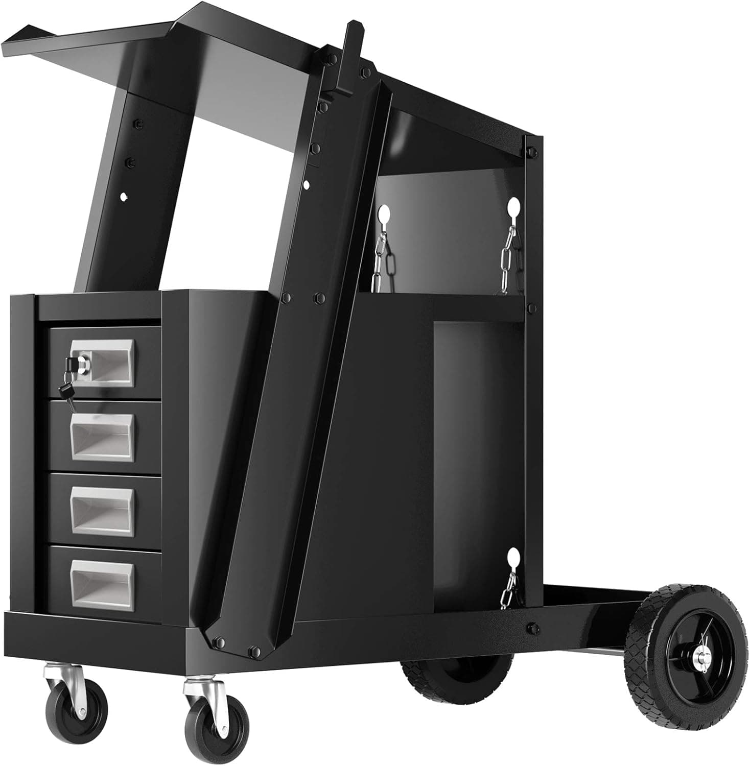Goplus Welder Cart, MIG TIG ARC Welding Plasma Cutter Tank Storage w/2 Safety Chains, 100 Lb Capacity, Portable 4-Drawer Cabinet