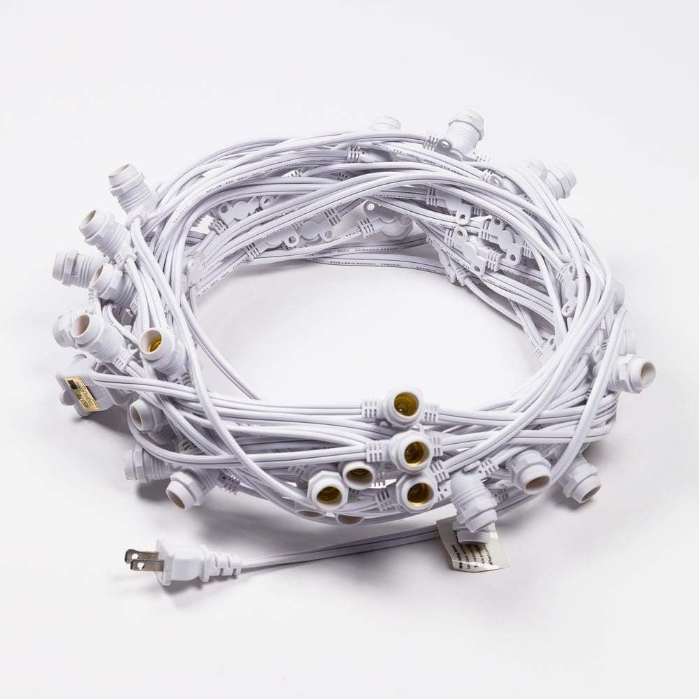 fantado (Cord Only 50 Socket Outdoor Commercial DIY String Light 54 FT White Cord w/ E12 C7 Base, Weatherproof