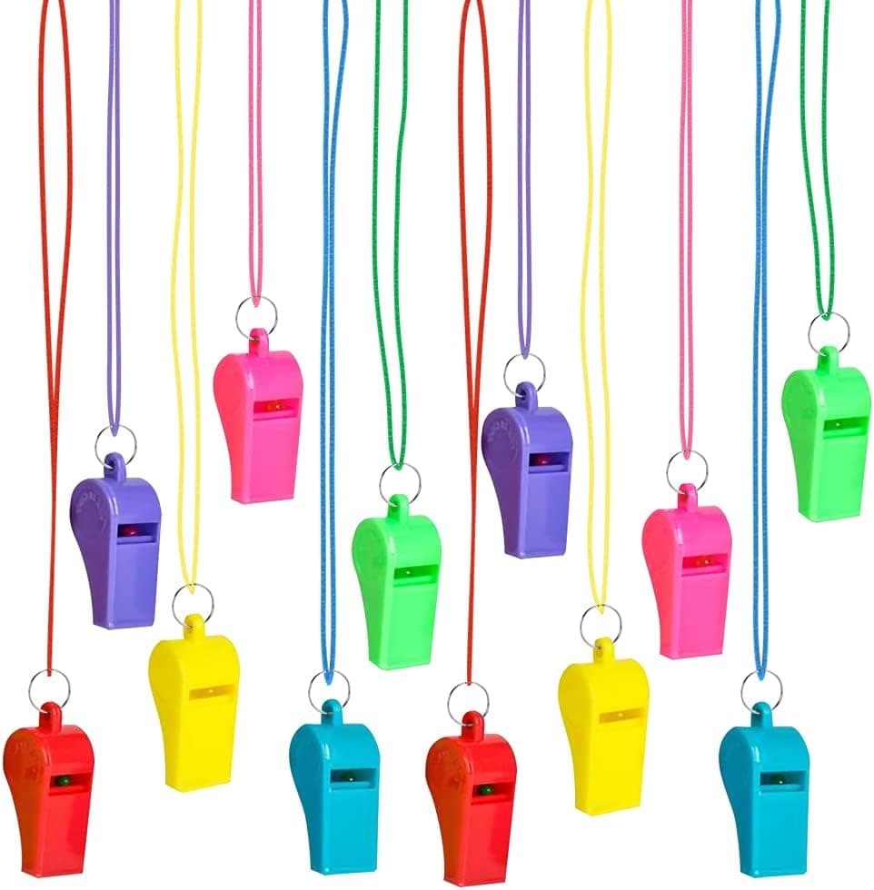 ArtCreativity Neon Whistle Necklace For Kids, Set of 12, Kids’ Party Noisemakers, Variety Of Colors, Sports Party Favors, School Sports Supplies, Easter Egg Fillers, Great Party favor, Goody Bag Filler