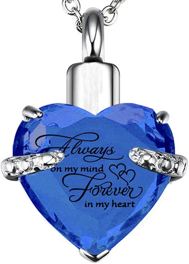 PREKIAR Heart Cremation Urn Necklace for Ashes Urn Jewelry Memorial Pendant with Fill Kit and Gift Box - Always on My Mind Forever in My Heart