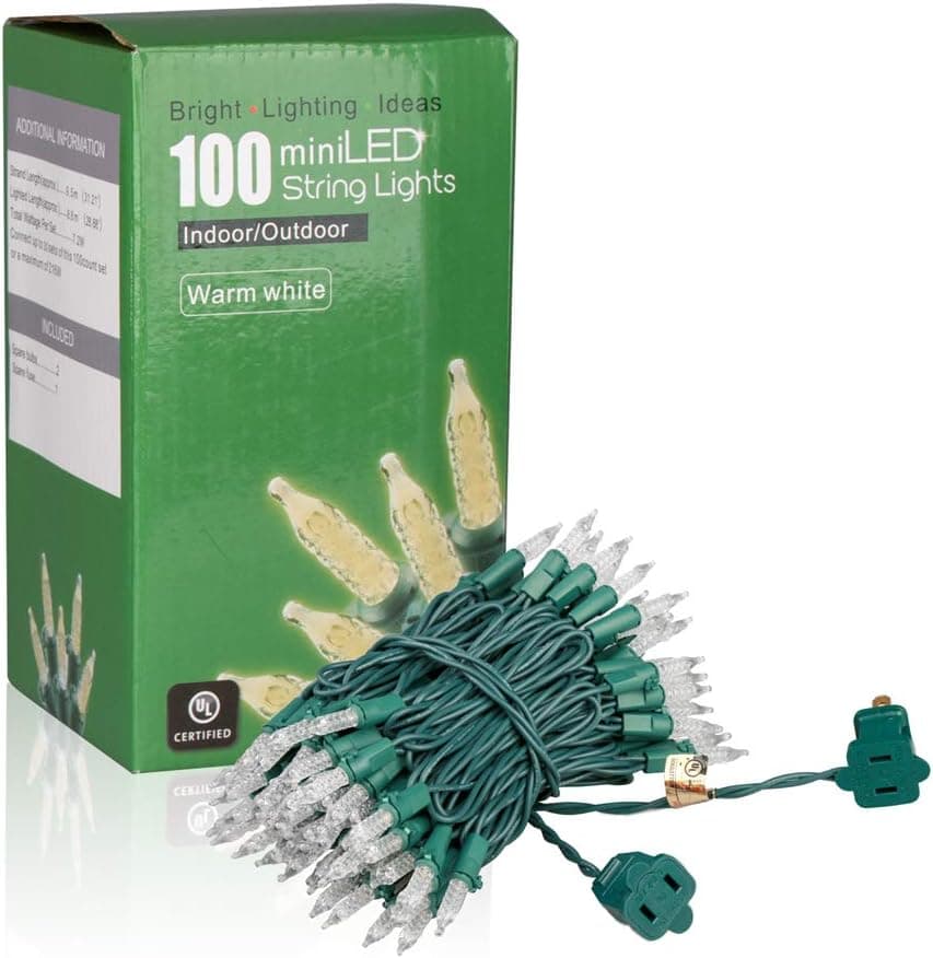 EAMBRITE 100LT Mini Christmas String Lights120V UL Certified for Patio Christmas Tree Garden Yard Indoor and Outdoor, Green Wire