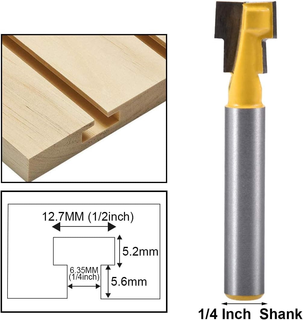 KATUR T-Slot and T-Track Cutter Router Bit, Keyhole Bit Woodworking Milling Cutter Router Bit with 1/4-Inch Shank, 1/2-Inch Cutting Diameter Hex Bolt Heads (1/4" Shank,1/2" Width)