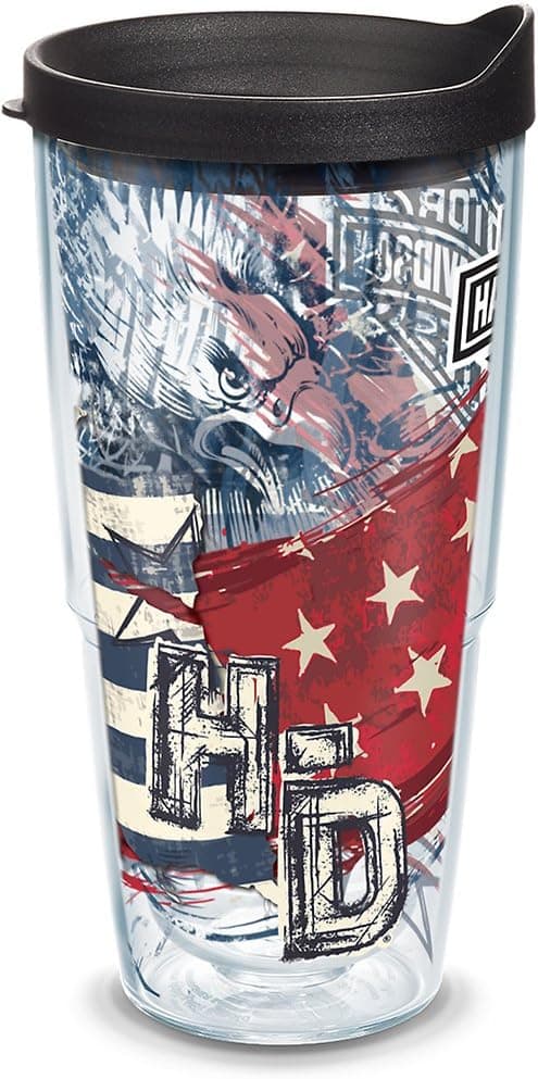 Tervis Harley Davidson-American Flag Insulated Tumbler with Wrap and Black Lid, 24oz, Clear