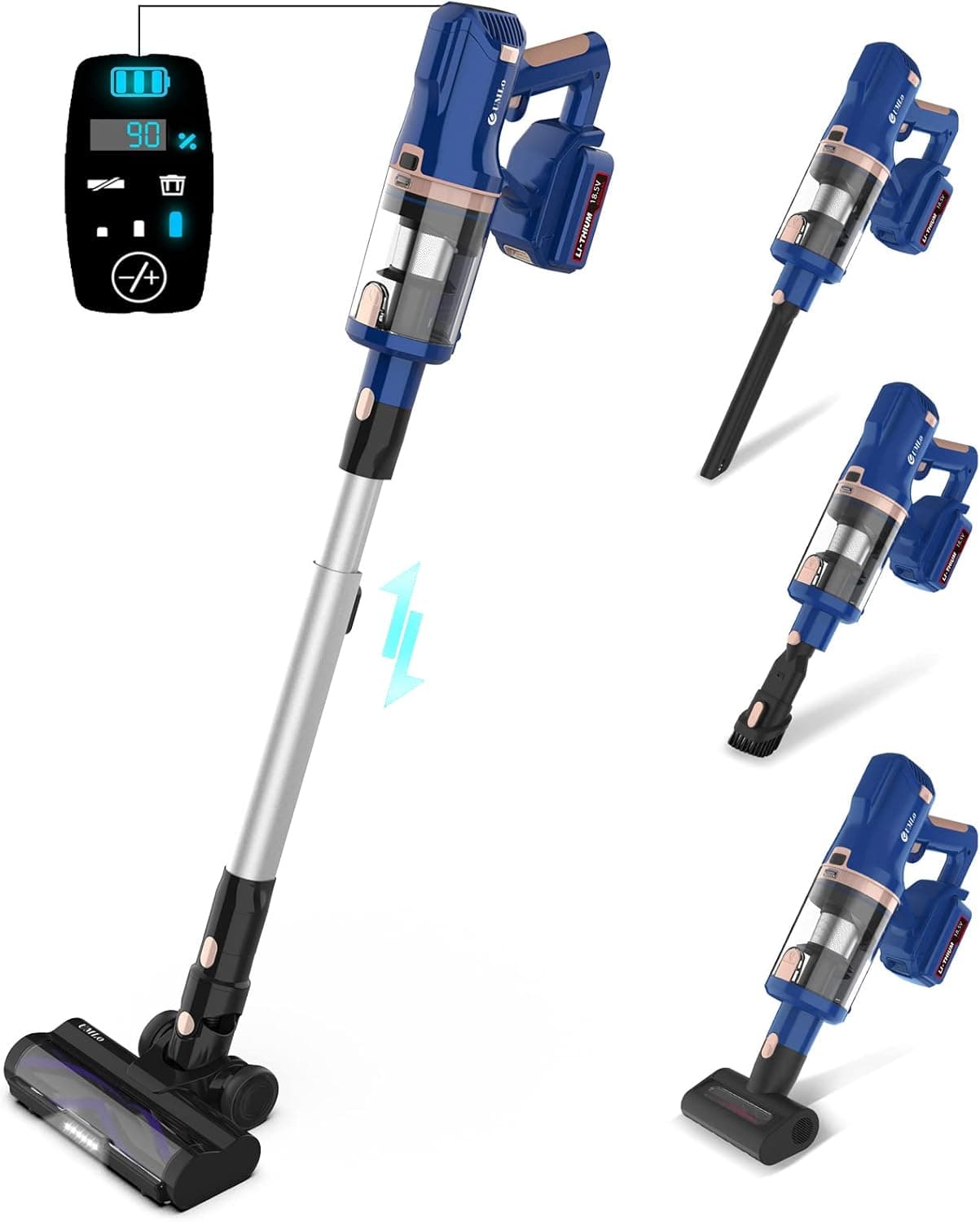 UMLo Cordless Vacuum Cleaner, Stick Vacuum with 265W 25Kpa Powerful Suction, Rechargeable Battery Vacuum, Up to 60mins Runtime, 8 in 1 LED Lightweight Vacuum for Pet Hair Carpet Hard Floor, V111 Plus