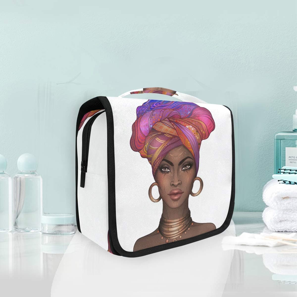 Hanging Toiletry Bag African American Women Portable Cosmetic Makeup Travel Organizer for Men & Women with Sturdy Hook