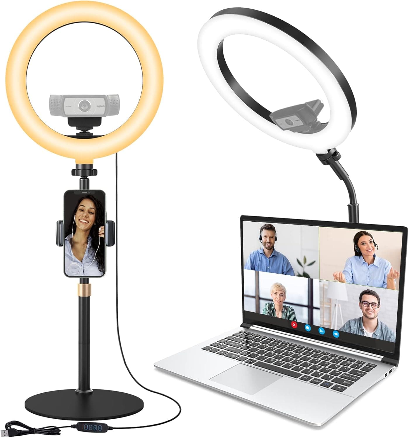 10'' Ring Light with Stand and Phone Holder, Desk Zoom Meeting Light for Laptop and Computer, Selfie Ring Lighting for Video Conferencing, Webcam Light, Live Stream and Online Teaching