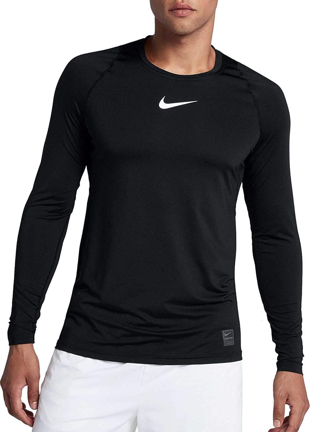 Nike Men's Pro Low-Rise Fitted Top (Black/White/White, Large)