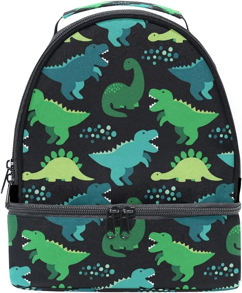 ALAZA OREZI Lunch Box Bag for Kids,Cute Childish Seamless Pattern With Dinosaurs Lunch Tote Children¡¯s Lunch Box with Front Pocket and Detachable Adjustable Shoulder Strap