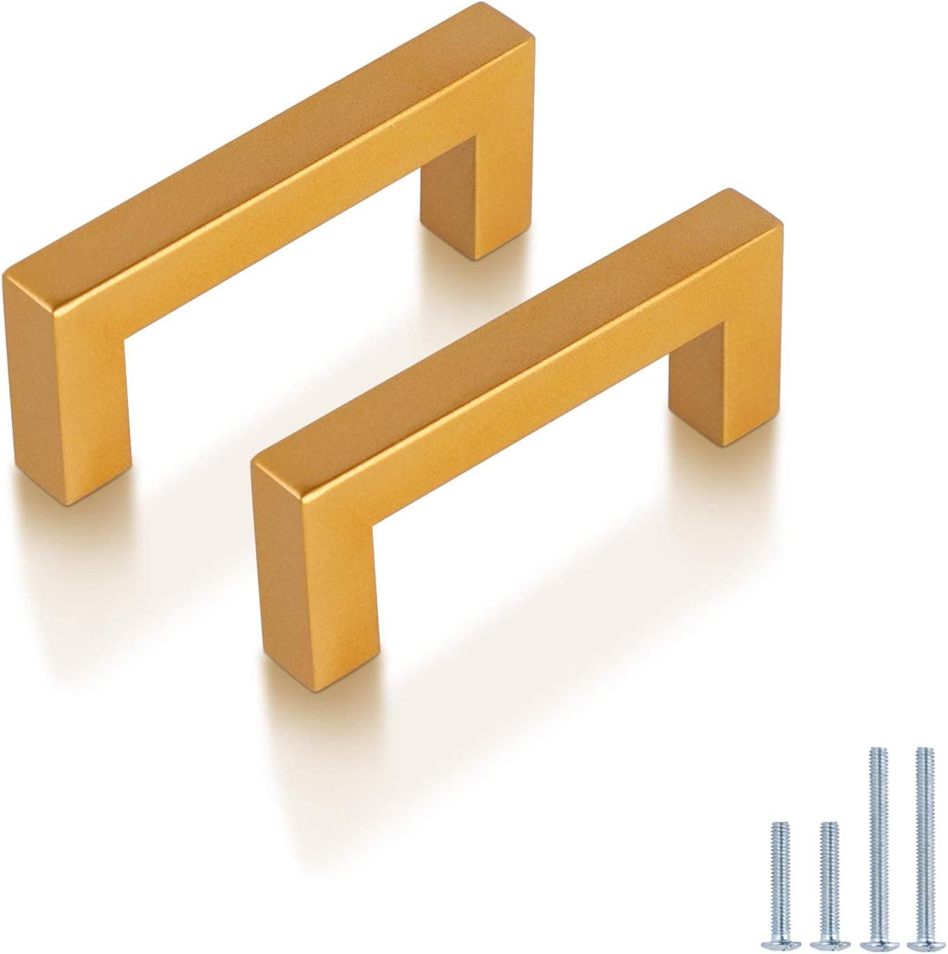 Probrico 5 Pack 3 inch Hole Center Kitchen Cabinet Pulls, Gold Square Bar Wardrobe Bathroom Drawer Cupboard Handles,3-3/8 inch Total Length
