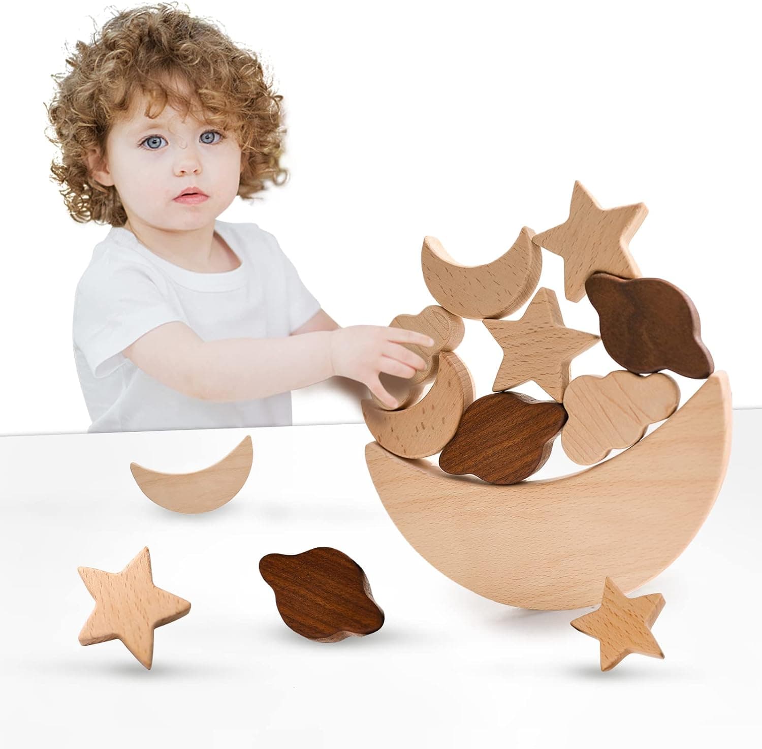 Wooden Balance Stacking Toys Wood Teething Toy for Toddler Stacking Building Blocks Training Puzzle Fine Motor Skill Montessori Toys Preschool Early Educational for Age 18+ Months - 9PC