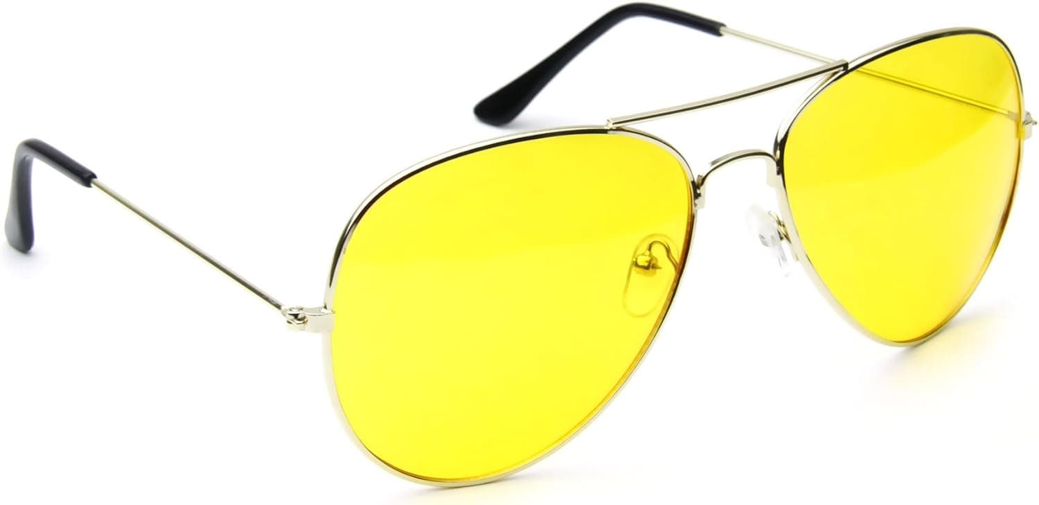 Gold Aviator Sunglasses Retro Vintage Men Womens Fashion Metal Frame Yellow Lens UV400