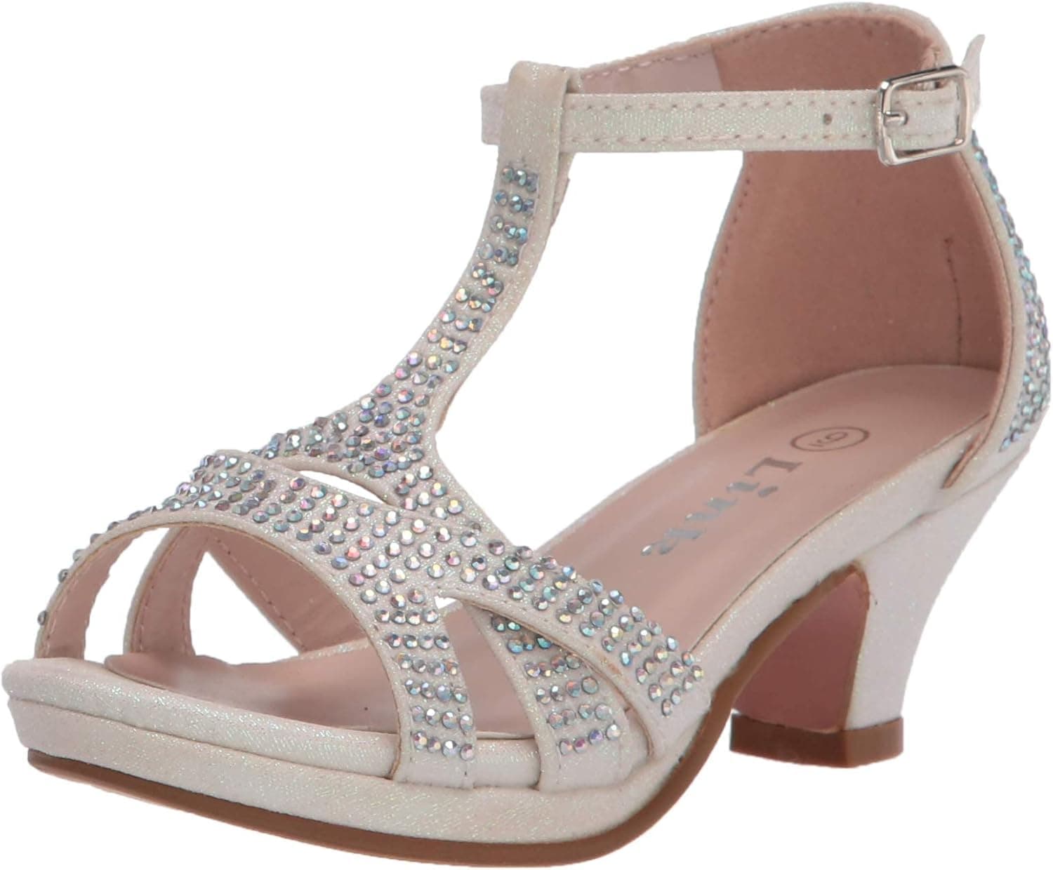 Olivia K Girl's Glitter Leatherette Open Toe Strappy Ankle T Strap Kitten Heel Sandal (Toddler/Little Girl)