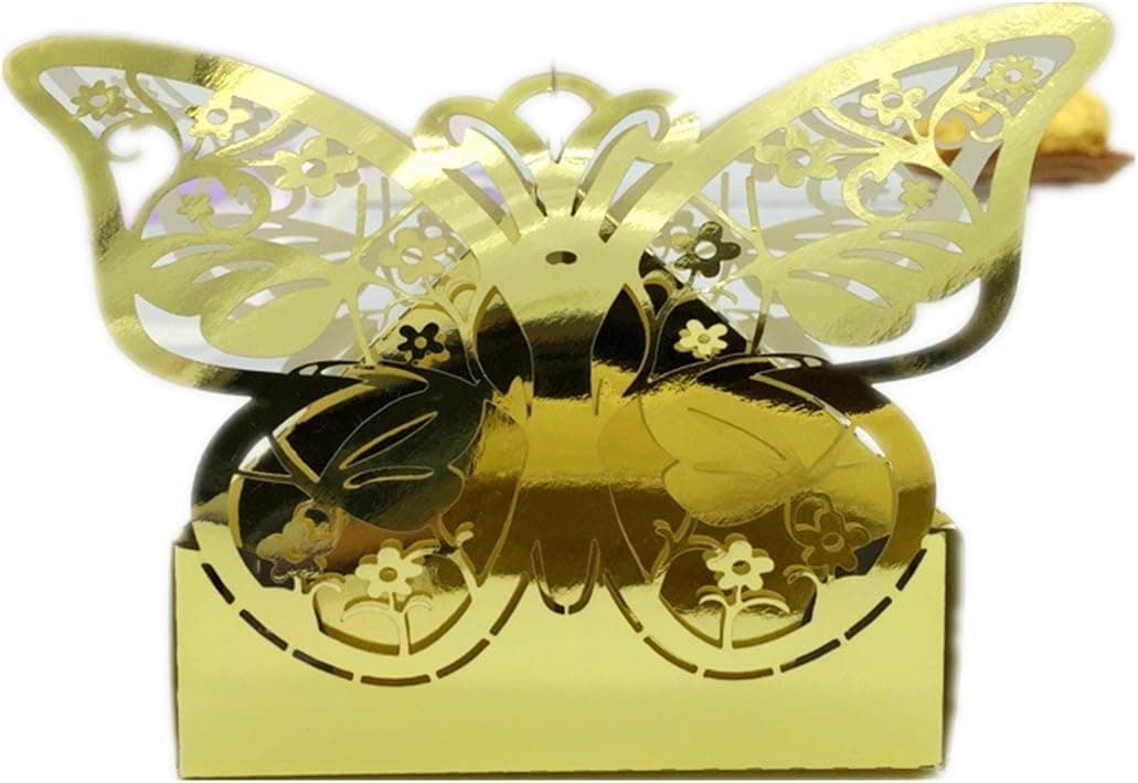 the love 50 Pcs Laser Cut Creative Chocolate Box Wedding Favors Candy Boxes Gifts Box Marriage Party Decors (Shiny Gold Butterflies)