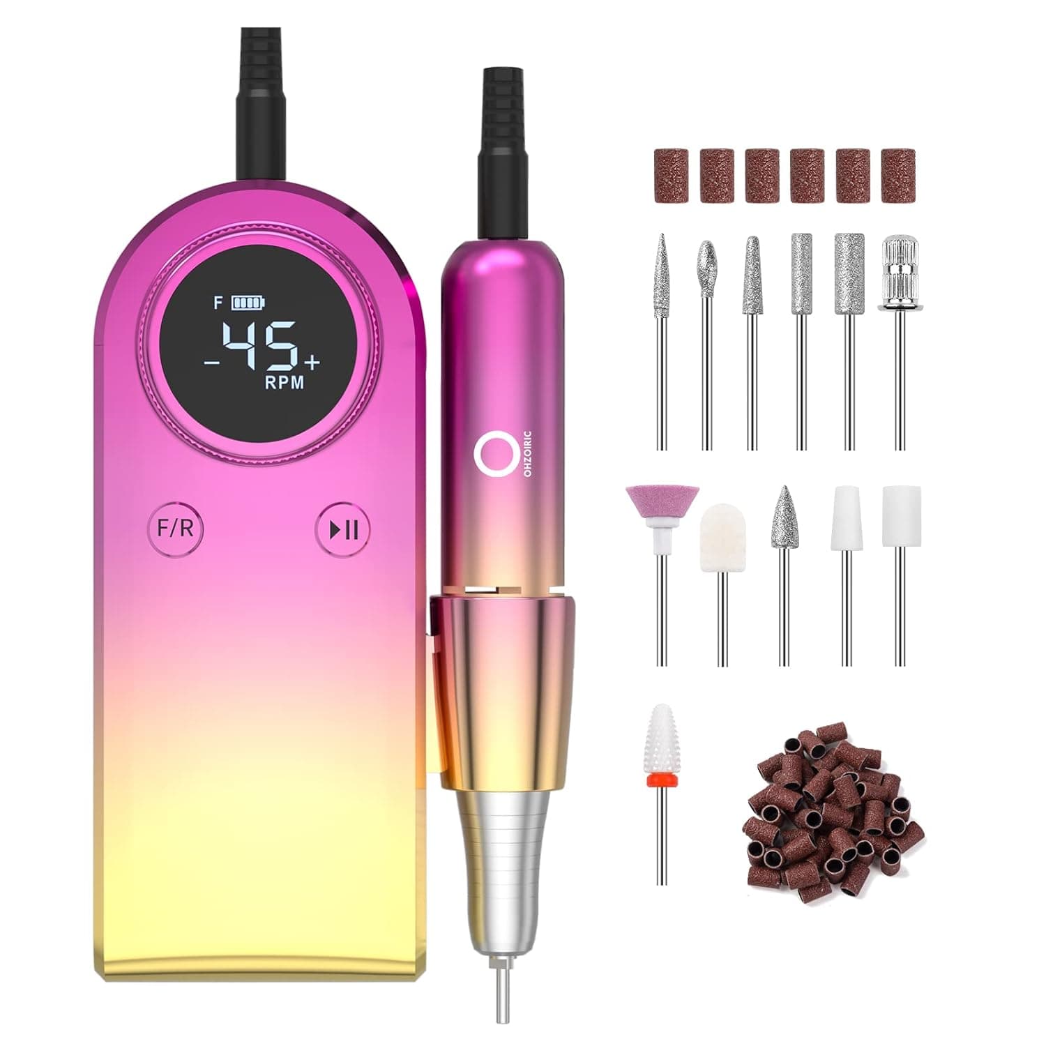 OHZOIRIC Electric Nail Drill 45000RPM High Speed Professional Portable Nail File Kit for Acrylic Gel Nails Manicure Pedicure Polishing Cuticle and Home Salon Use