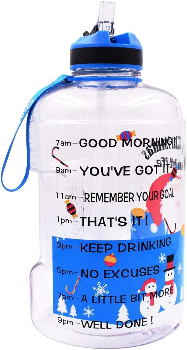 BuildLife Gallon Motivational Water Bottle with Time Marked to Drink More Daily,BPA Free Reusable Gym Sports Outdoor Large(128OZ) Capacity (Christmas, 1 Gallon)