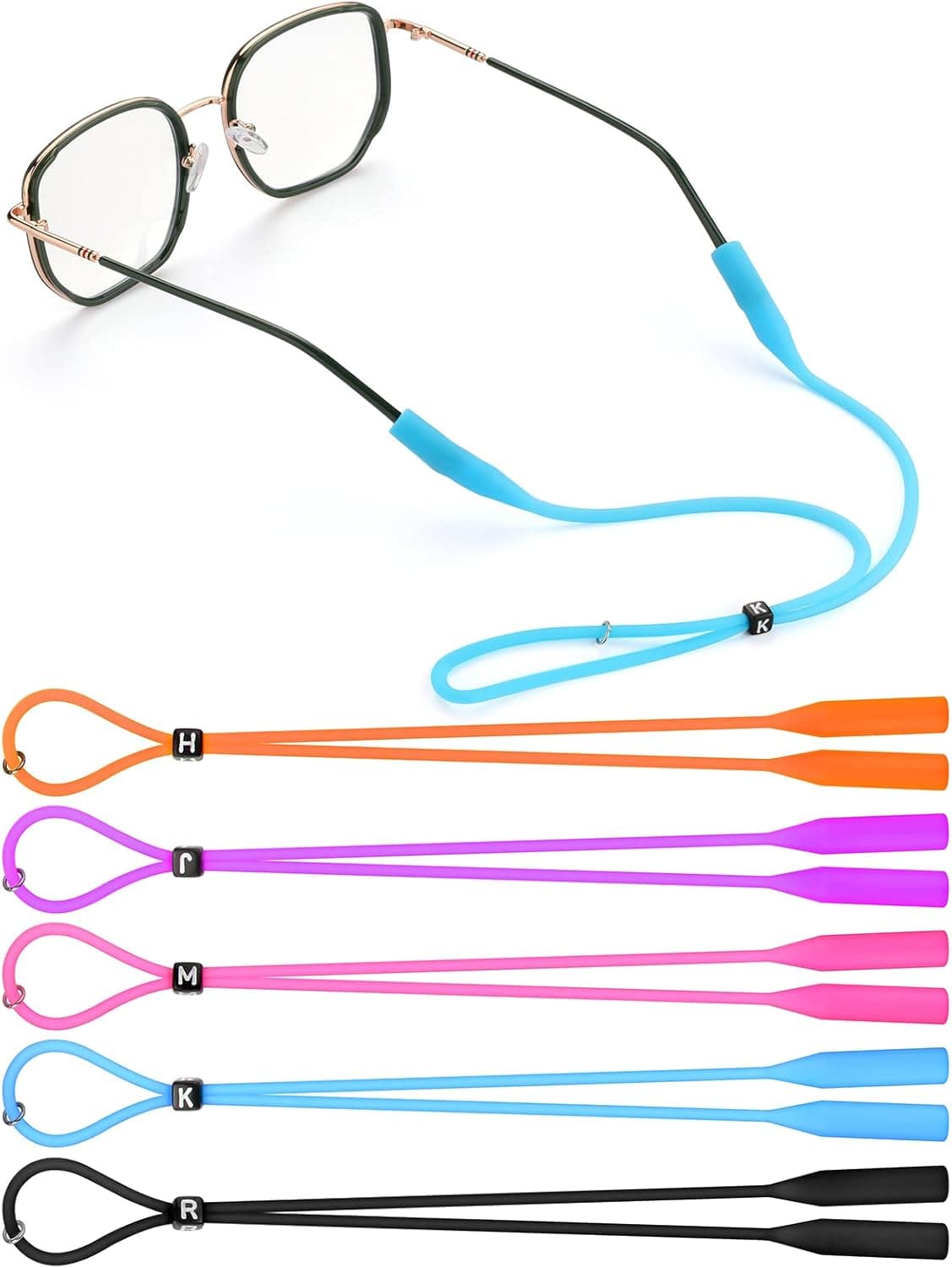 Silicone Glasses Strap, Original Glasses Holder Strap, Adjustable Eye Glasses String Strap, Sports Glasses Band, Sun Glasses Cord Lanyard for Women Kids Men (Pack of 5)