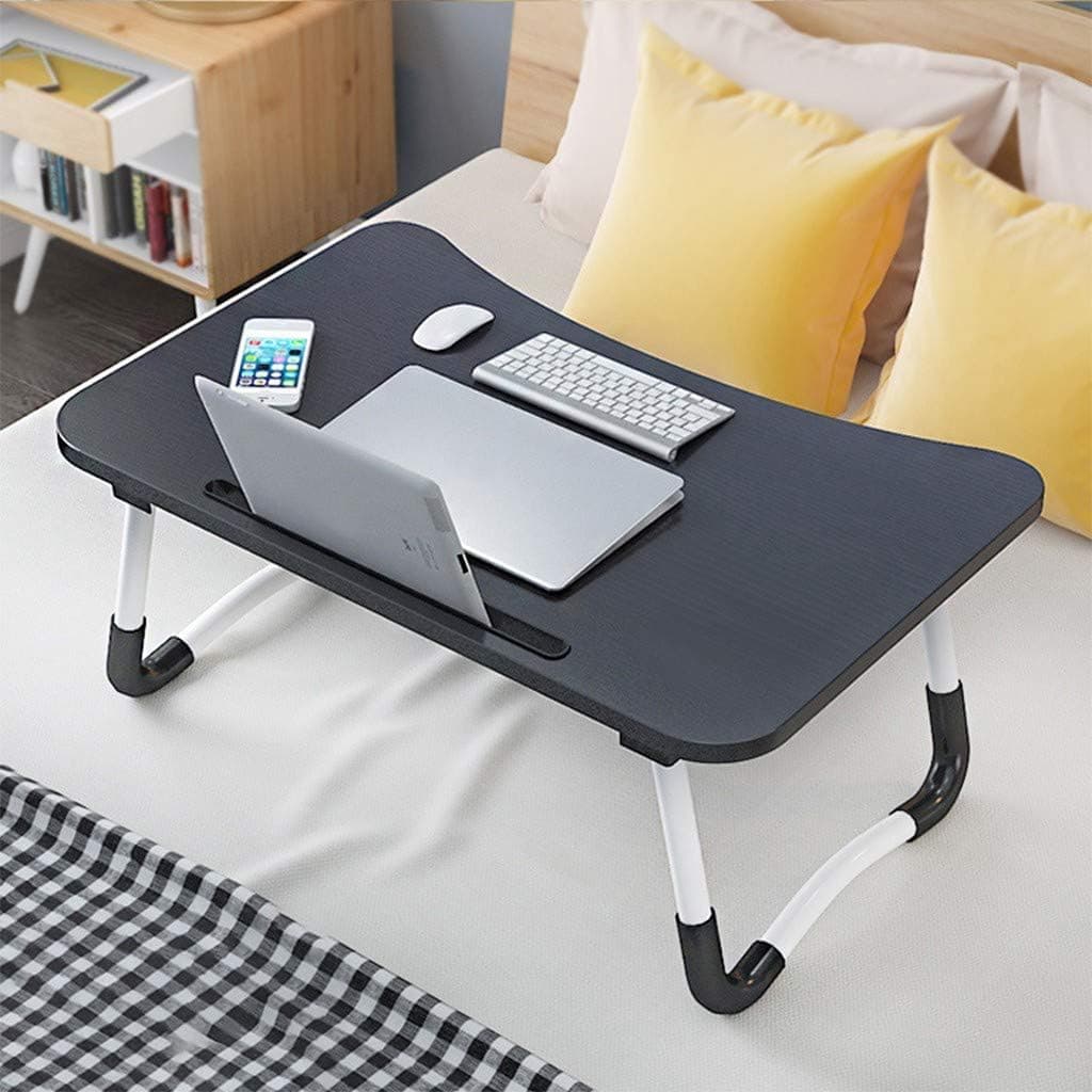 Large Foldable Portable Lazy Laptop Table, for Breakfast Serving, Notebook Table with Phone/Tablet Slots for Adults, Ship from US (Black)