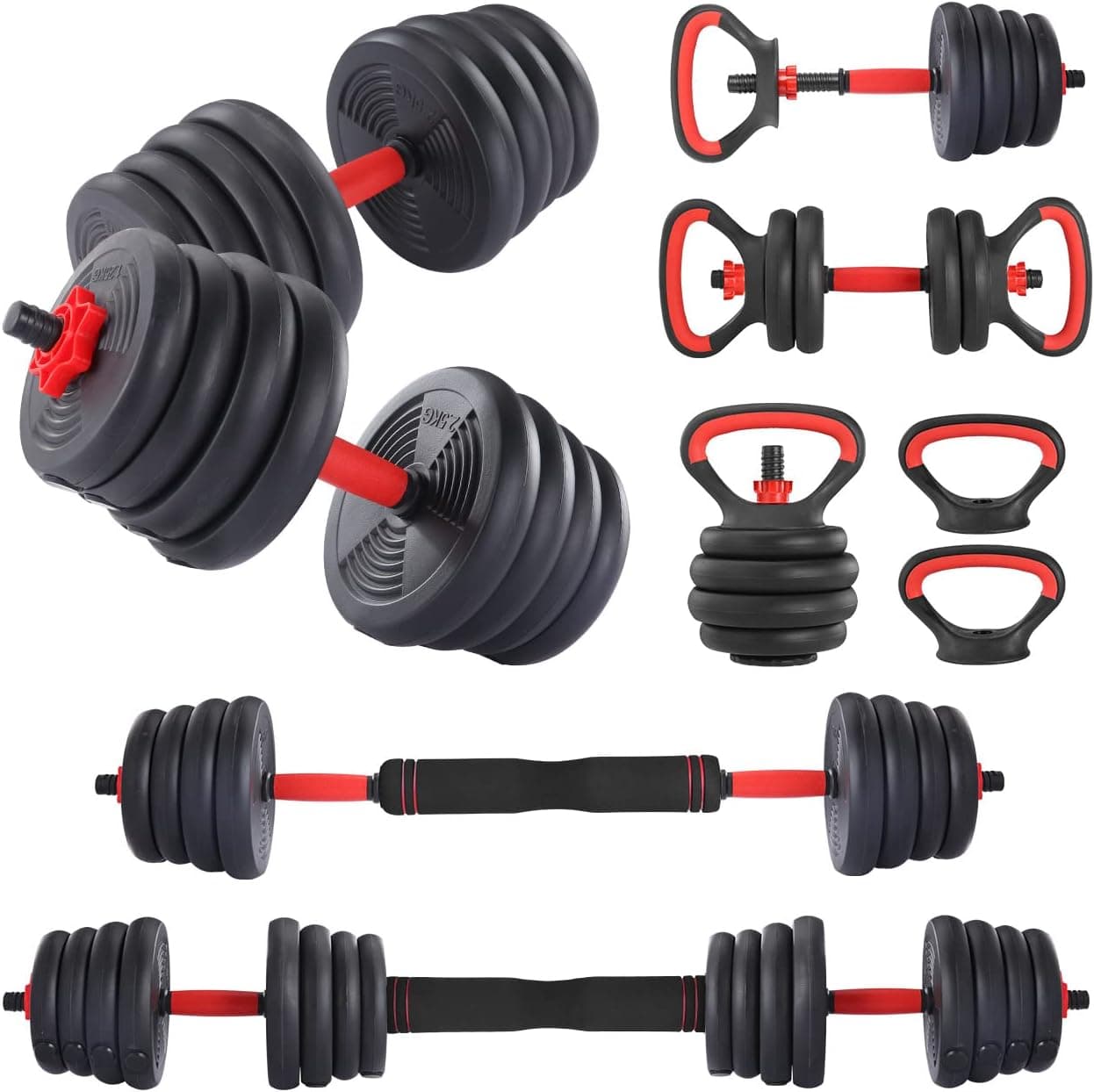 GADINO 4 in 1 Weight Set, 66lbs, Dumbbell, Barbell, Kettlebell and Push-up, Home Gym Fitness Workout Equipment for Men and Women