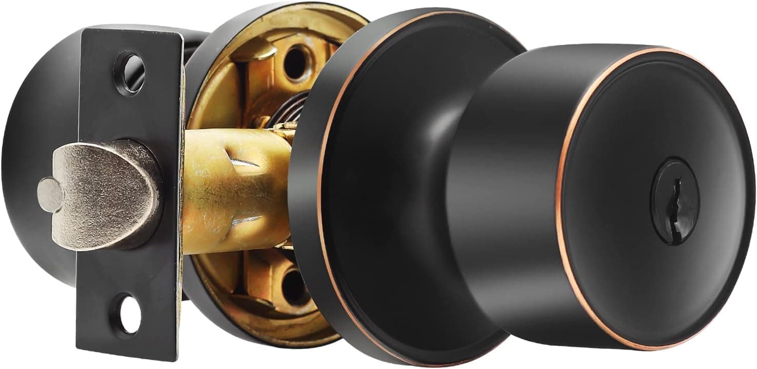 Cielsa Dawn Entry Door Knob with Lock Interior, Round Modern Ball Knob (Tuscan Bronze, Entry)