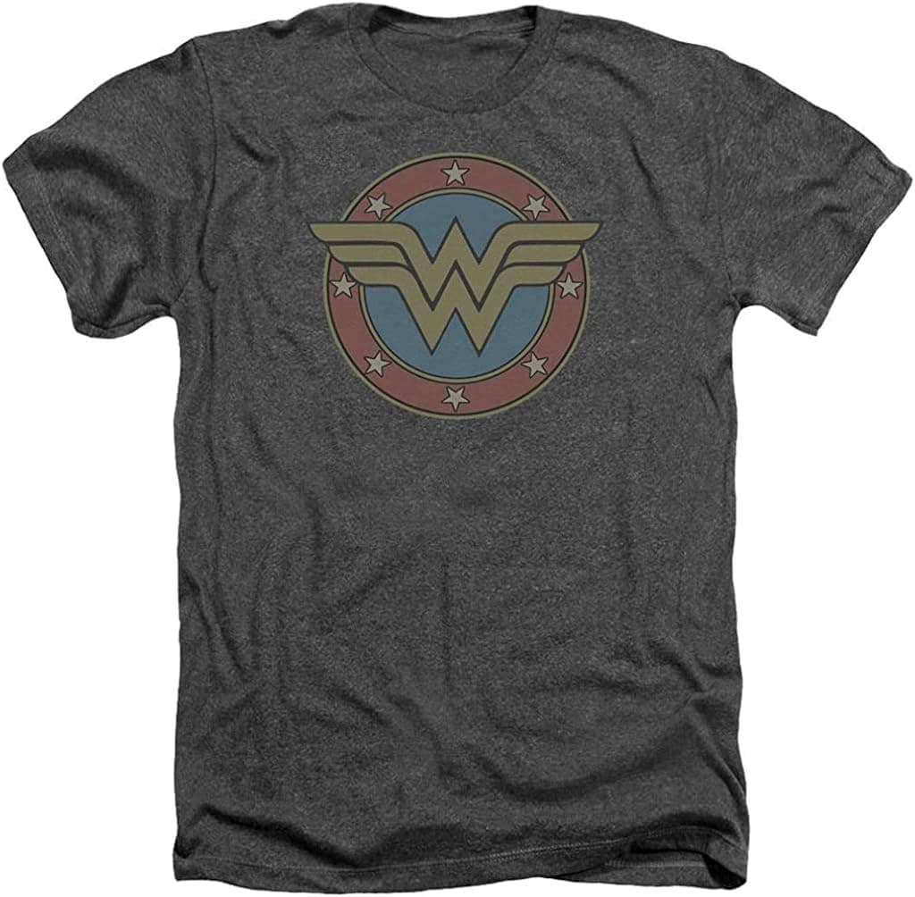Wonder Woman Vintage Emblem Logo Soft Touch Adult Graphic T-Shirt for Men Tee Unisex (Black Heather, X-Large)