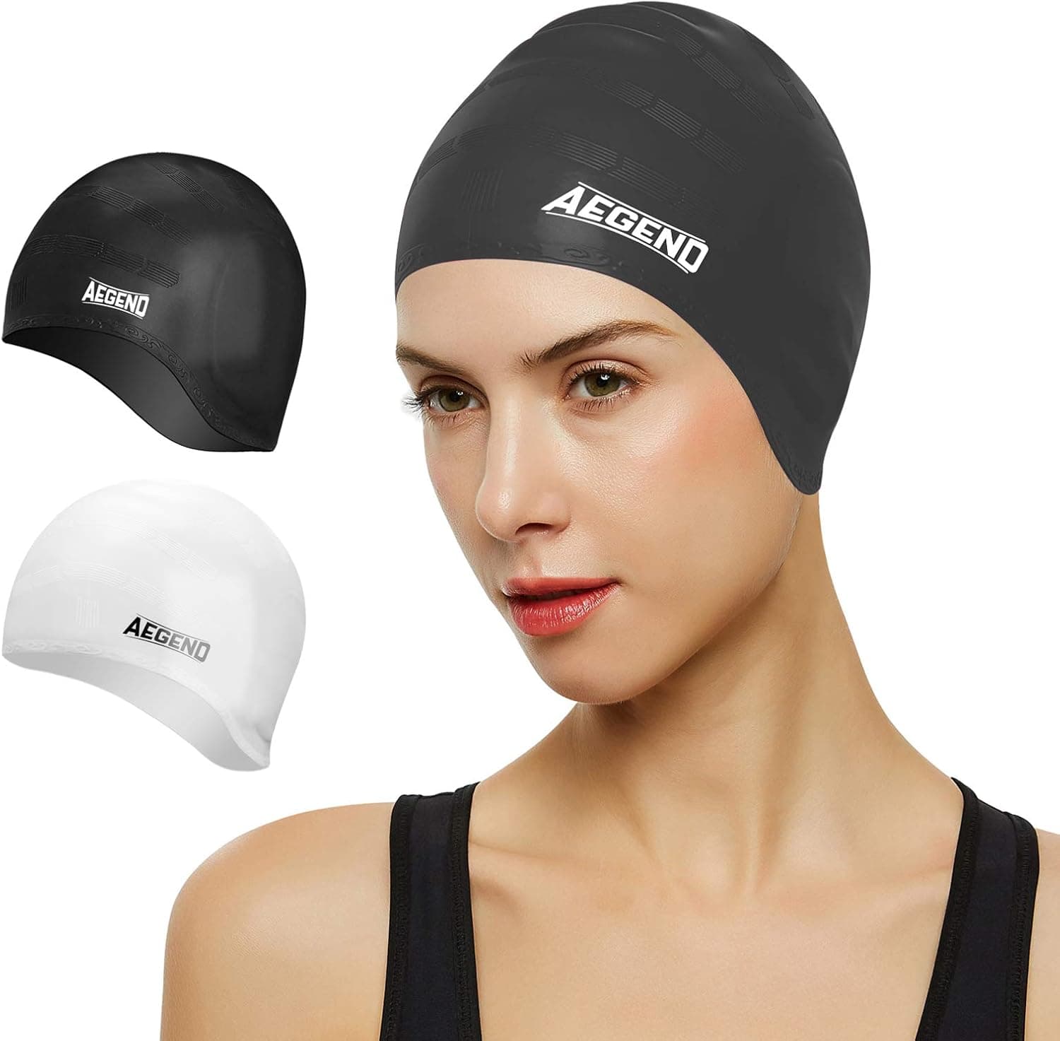Aegend Unisex Swim Caps Cover Ears (2 Pack) , Durable & Flexible Silicone Swimming Caps for Long Hair & Short Hair,Easy to Put On and Off, 6 Colors