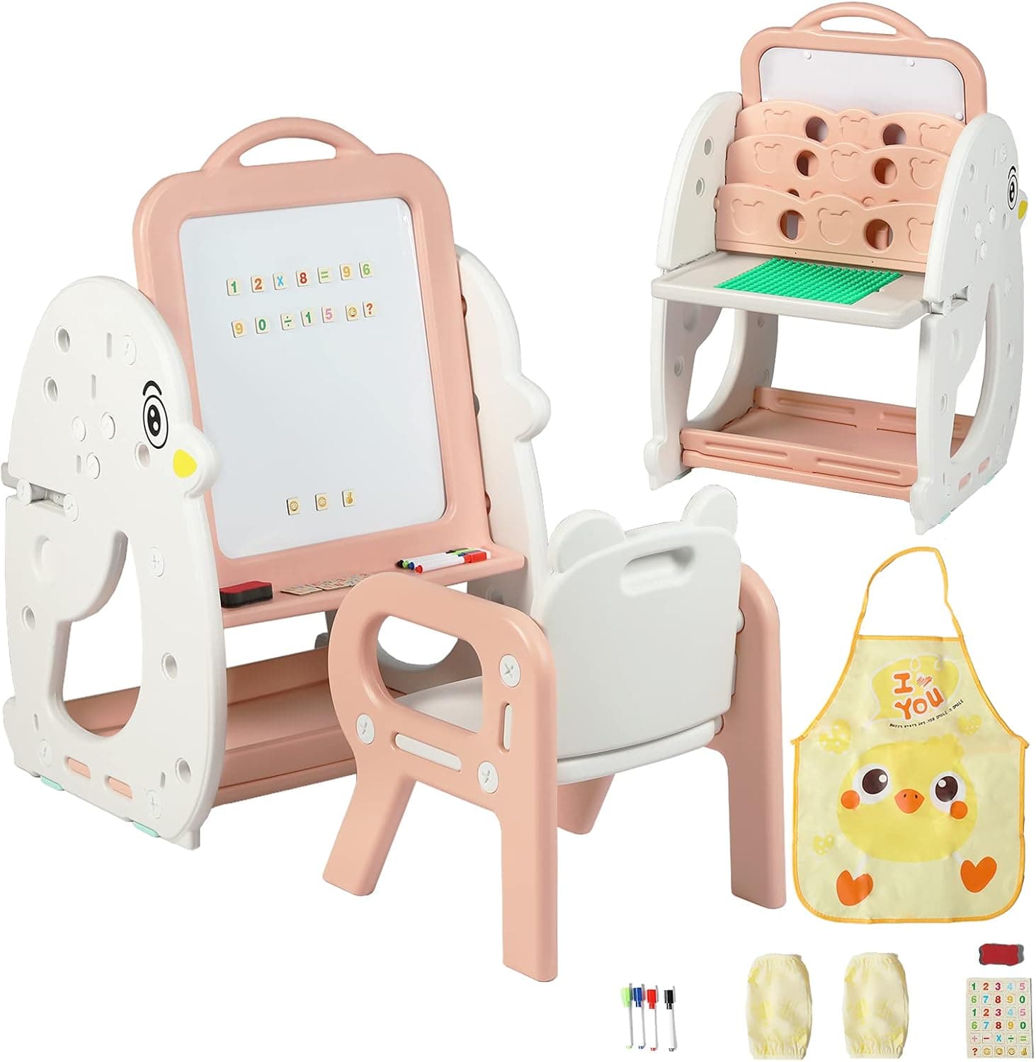 Kinder King 4 in 1 Kids Art Easel w/Chair, Magnetic Whiteboard & Book Rack