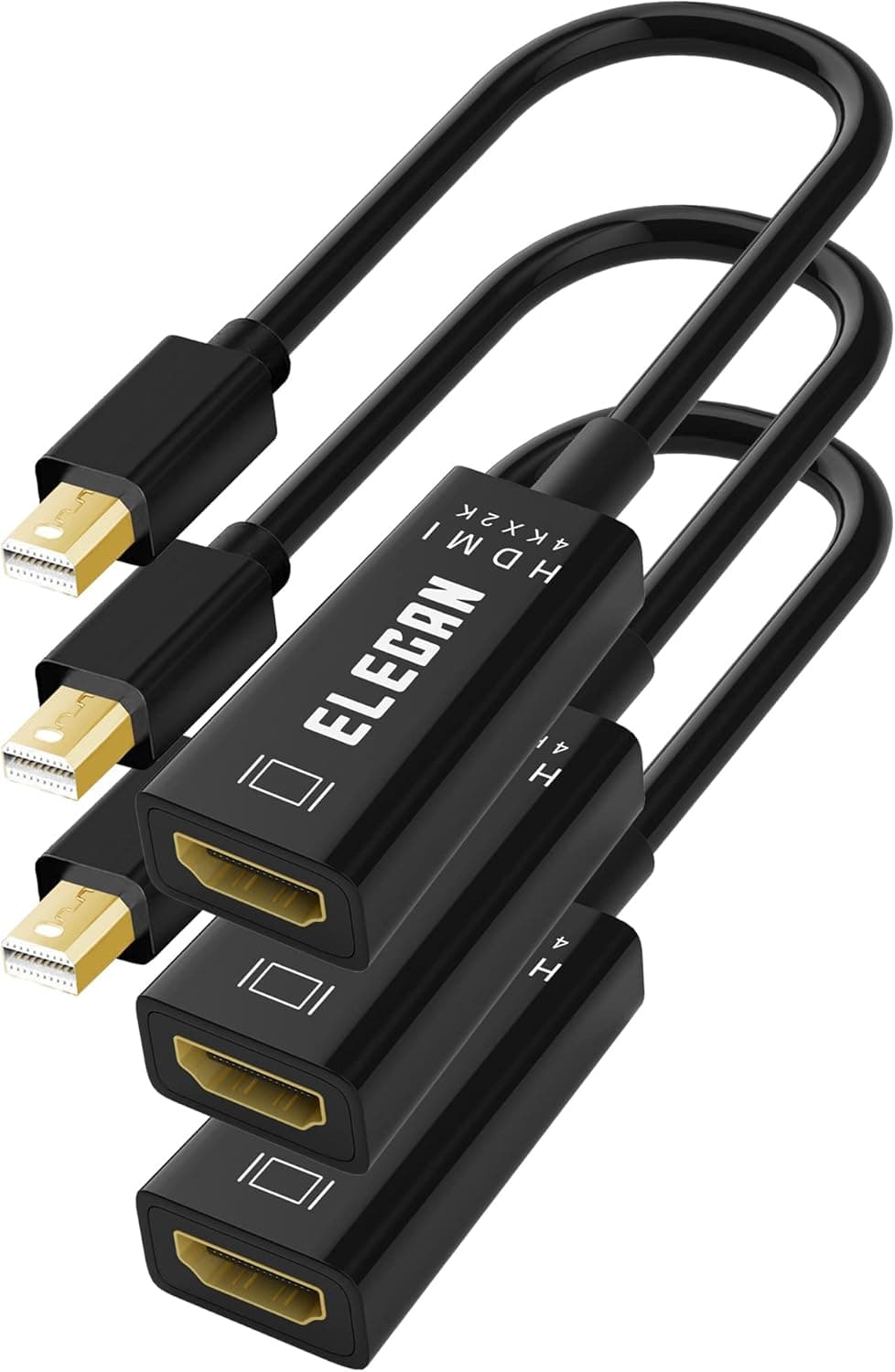 Elecan Mini DisplayPort to HDMI Adapter Cable 3 Pack, 4K@30Hz 2K@60Hz 1080P Gold-Plated Mini DP PC to HDMI Monitor Converter(Uni-Directional & Male to Female),Compatible for HP NVIDIA & More