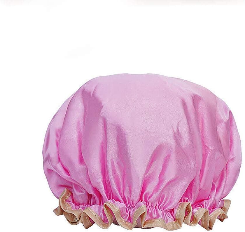 Diamber Shower Cap, Double Layer Waterproof Bath Shower Hat, Design for All Hair Lengths, Elasticized Hem (Pink)