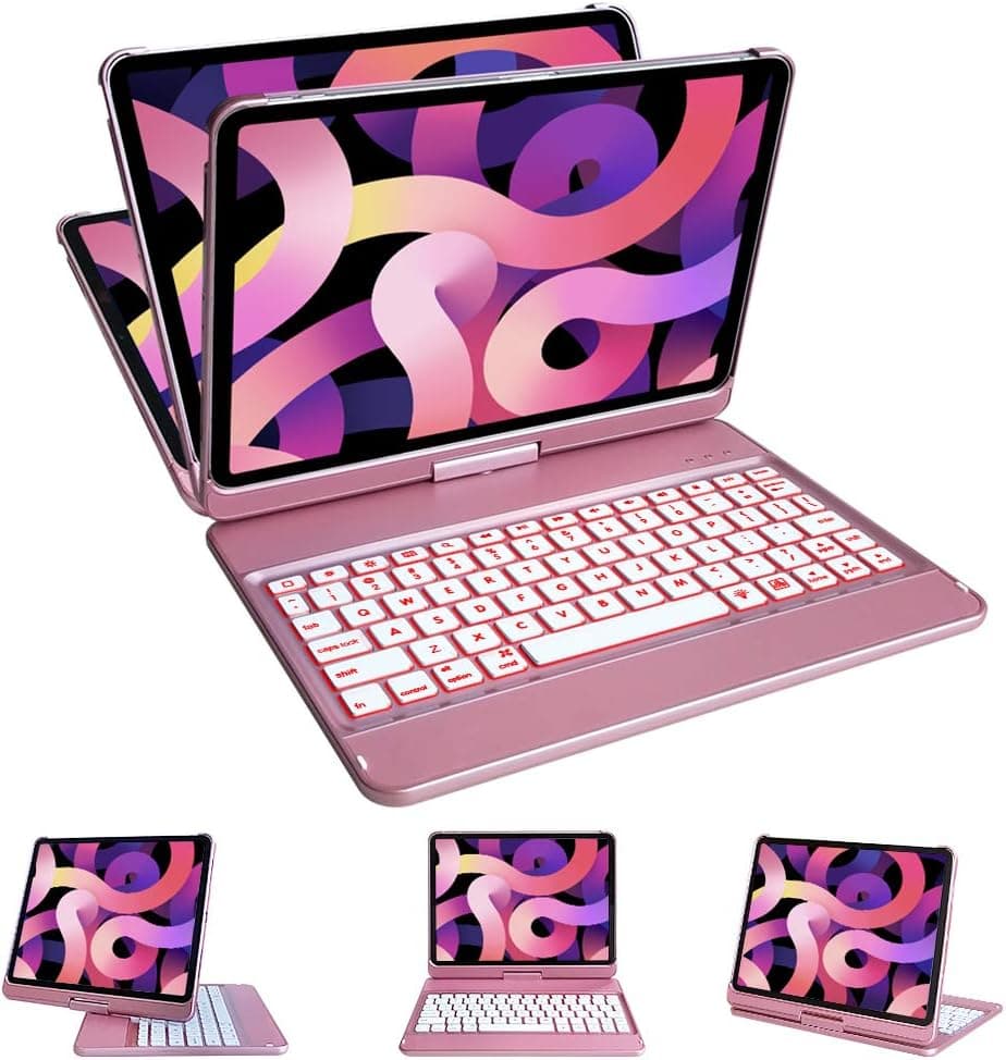 Keyboard Case for iPad Pro 11 inch 3rd Gen 2021,iPad Air 4th 10.9, iPad Pro 11 2020&2018 with 10 Color Backlight-360° Rotatable-Slim Protective Cover-Apple Pencil Charging Holder -Tablet case