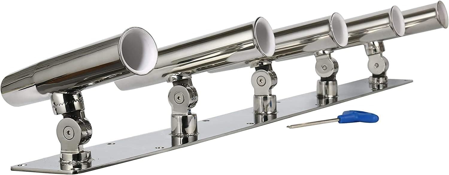 Yaegarden 5 Tube Adjustable Stainless Rod Holders Boat Fishing Rod Holder 5 Link 5 Tubes Stainless Steel for Marine Yacht, Wall Mounted,Horizontal or Vertical Adjustment