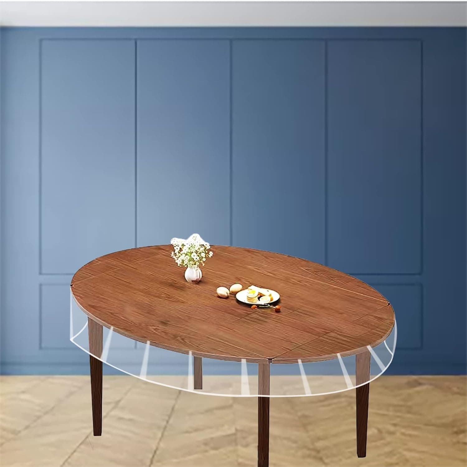 Cyberlight Clear Table Protector Oval 51 in x 70 in Plastic Vinyl Transparent Waterproof Tablecloth Kitchen Dining Room Furniture Wood Tablecloth Protector
